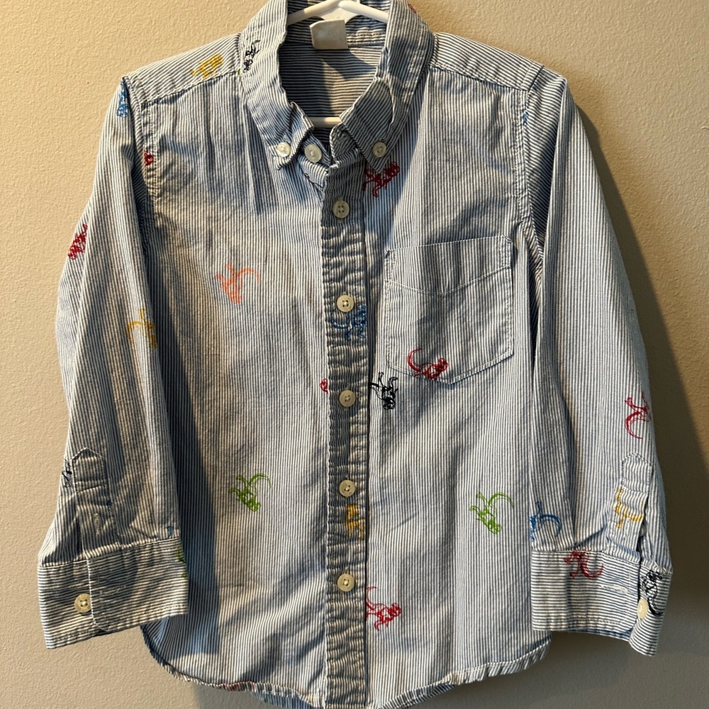 Baby Gap 4T dino and stripes button down shirt